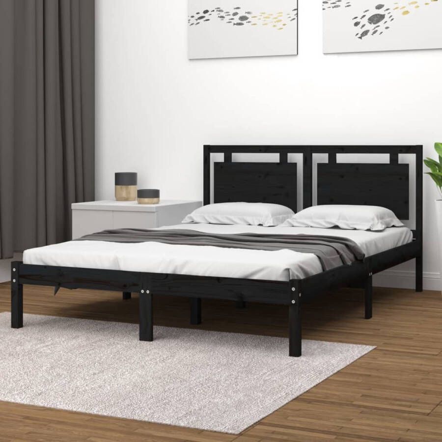 The Living Store Bedframe massief hout zwart 140x200 cm Bed