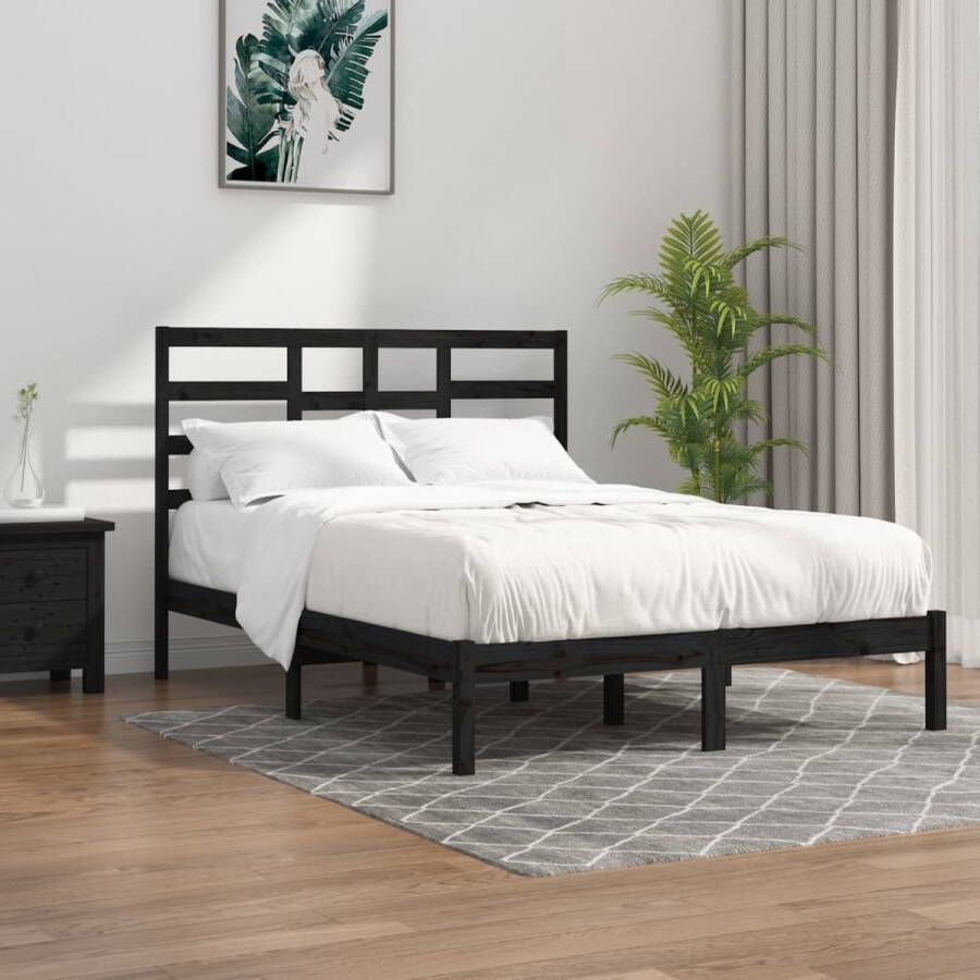 The Living Store Bedframe massief grenenhout zwart 140x200 cm Bedframe Bedframes Eenpersoonsbed Bed Bedombouw Frame Bed Frame Ledikant Bedframe Met Hoofdeinde Eenpersoonsbedden Bedden - Foto 2