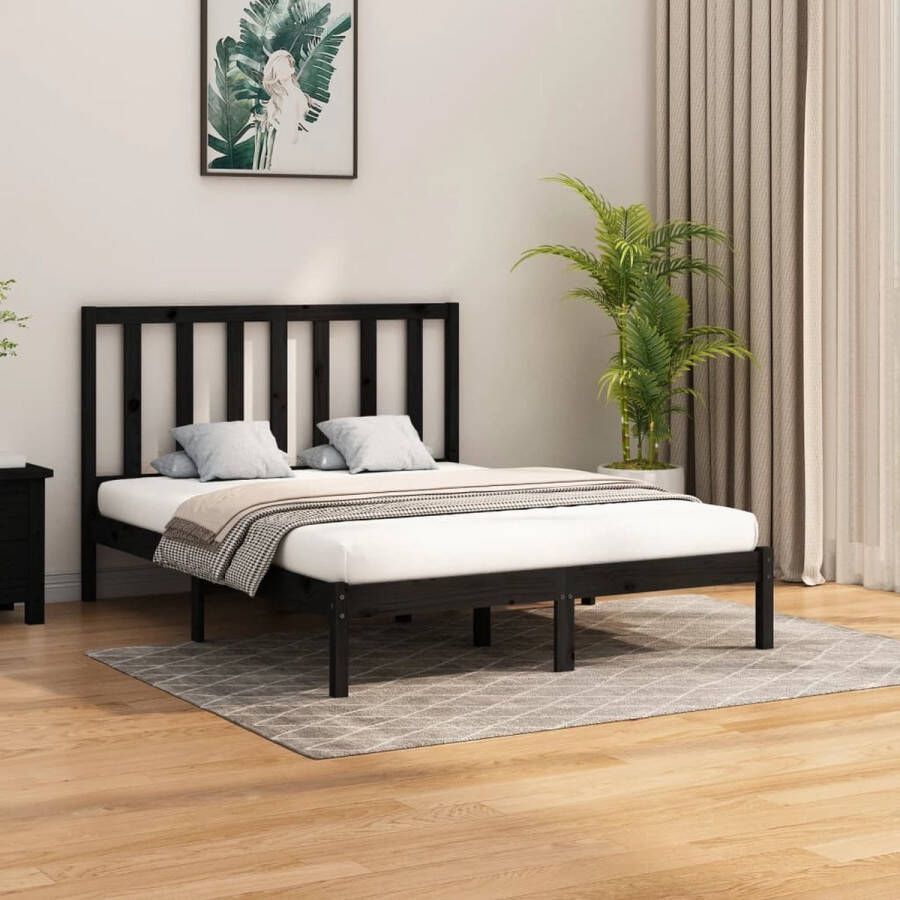 The Living Store Bedframe massief hout zwart 140x200 cm Bedframe Bedframes Tweepersoonsbed Bed Bedombouw Dubbel Bed Frame Bed Frame Ledikant Houten Bedframe Tweepersoonsbedden