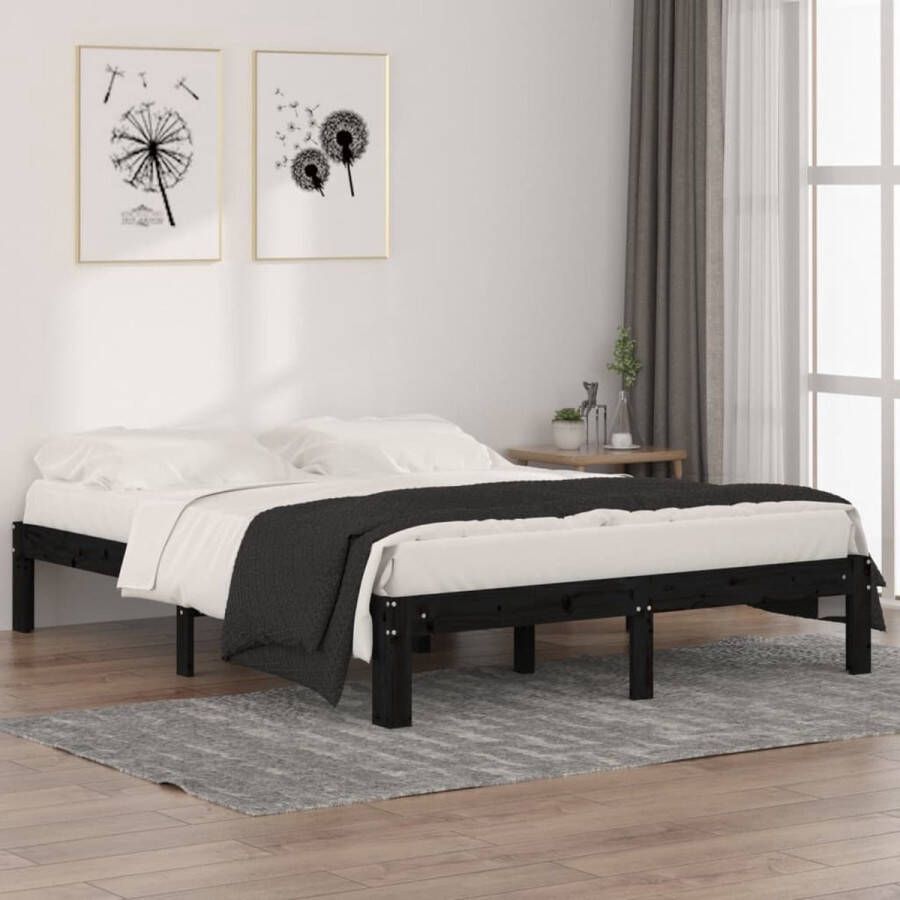The Living Store Bedframe massief hout zwart 150x200 cm 5FT King Size Bedframe Bedframes Bed Bedbodem Ledikant Bed Frame Massief Houten Bedframe Slaapmeubel Bedden Bedbodems Ledikanten