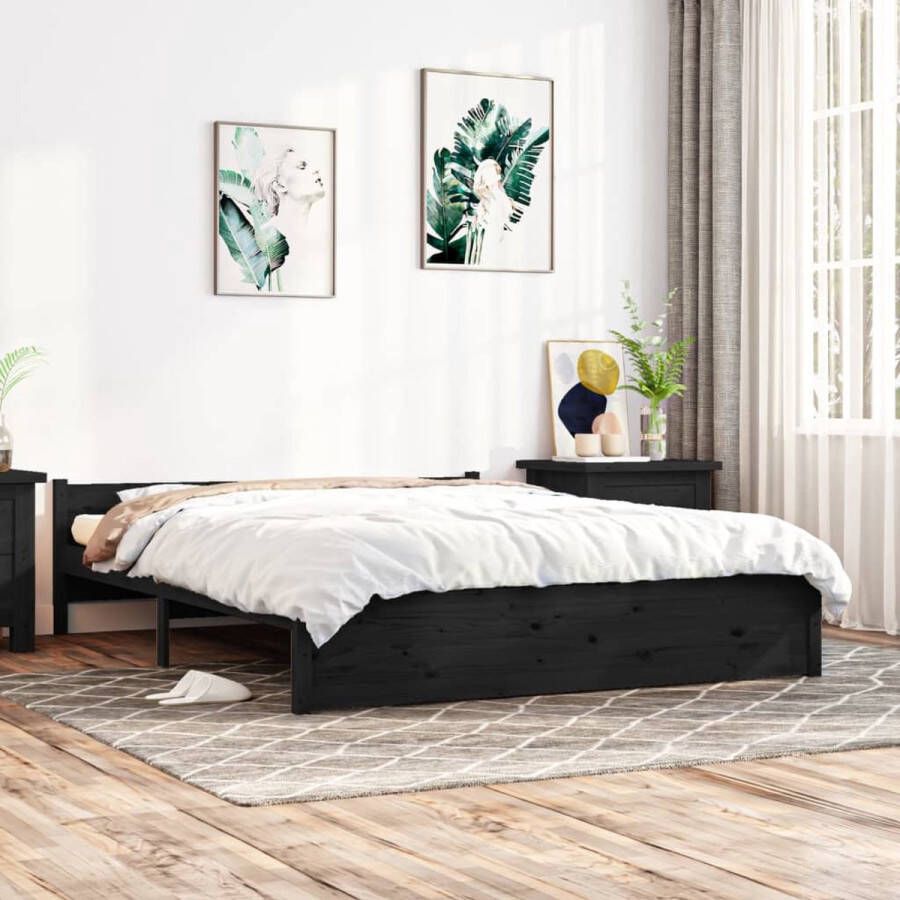 The Living Store Bedframe massief hout zwart 150x200 cm 5FT King Size Bedframe Bedframes Bed Bedbodem Ledikant Bed Frame Massief Houten Bedframe Slaapmeubel Tweepersoonsbed Bedden Bedbodems