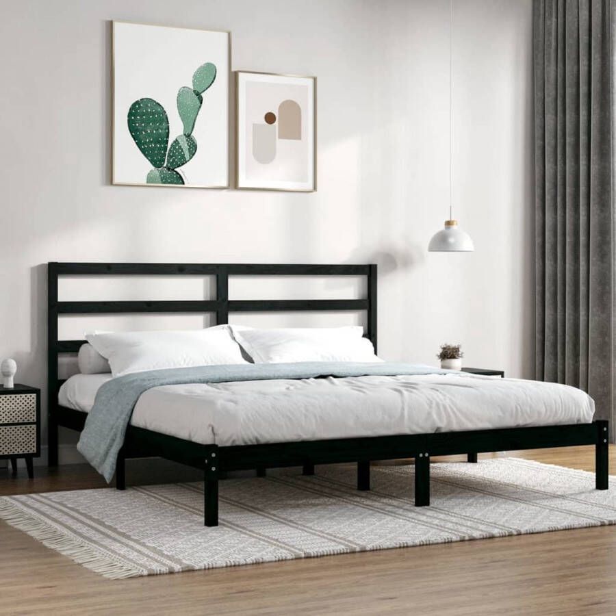 The Living Store Bedframe massief hout zwart 180x200 cm 6FT Super King Bedframe Bedframes Bed Bedbodem Ledikant Bed Frame Massief Houten Bedframe Slaapmeubel Tweepersoonsbed Bedden Bedbodems