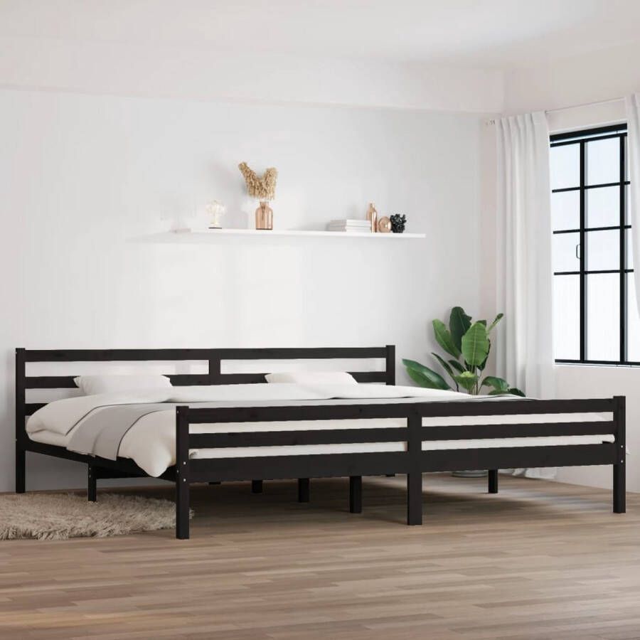 The Living Store Bedframe massief hout zwart 180x200 cm 6FT Super King Bed