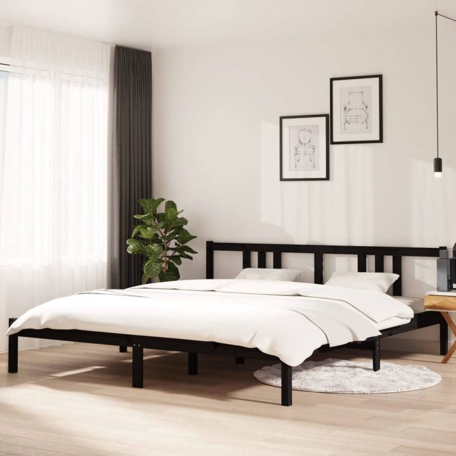 The Living Store Bedframe massief hout zwart 180x200 cm 6FT Super King Bedframe Bedframes Bed Bedbodem Ledikant Bed Frame Massief Houten Bedframe Slaapmeubel Tweepersoonsbed Bedden Bedbodems