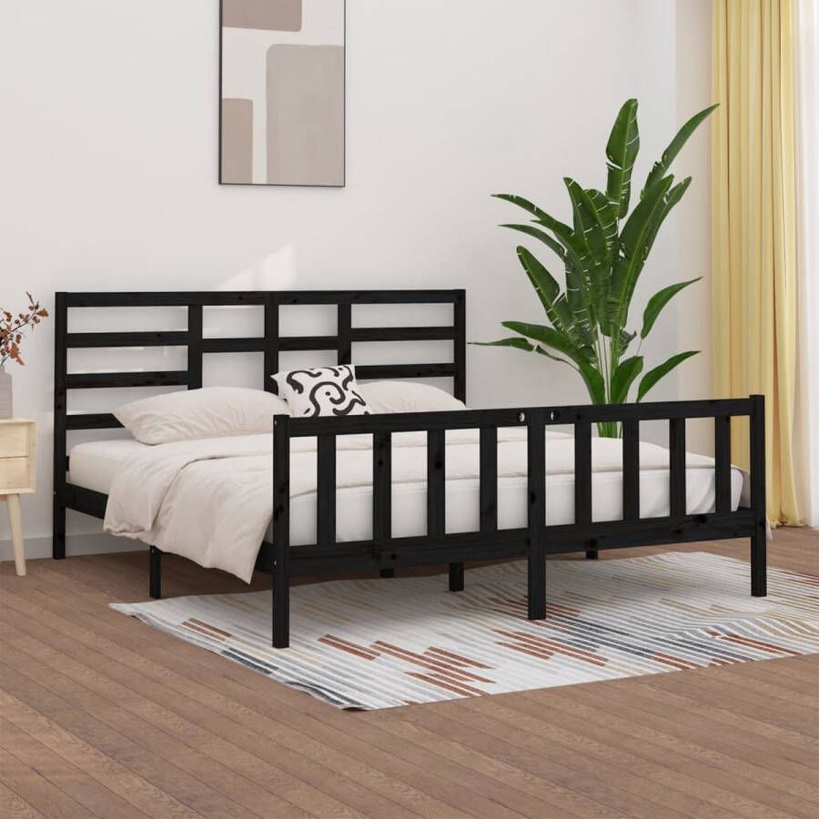 The Living Store Bedframe massief hout zwart 180x200 cm 6FT Super King Bedframe Bedframes Bed Bedbodem Ledikant Bed Frame Massief Houten Bedframe Slaapmeubel Tweepersoonsbed Bedden Bedbodems