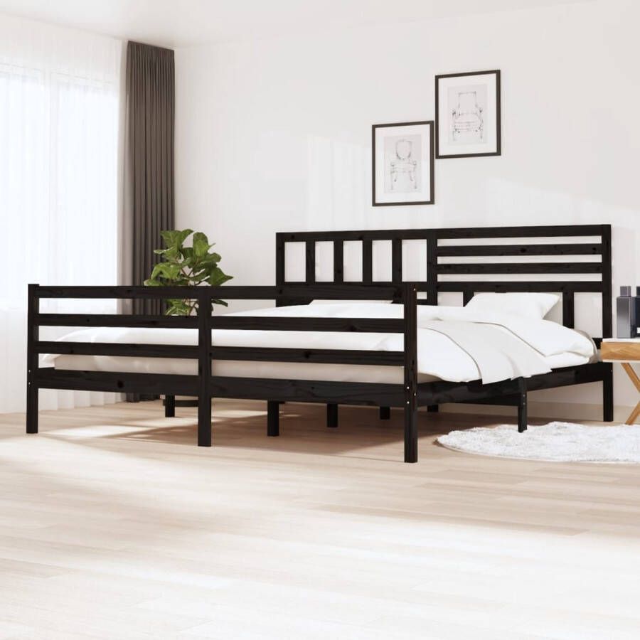 The Living Store Bedframe massief hout zwart 200x200 cm Bedframe Bedframes Tweepersoonsbed Bed Bedombouw Dubbel Bed Frame Bed Frame Ledikant Bedframe Met Hoofdeinde Tweepersoonsbedden