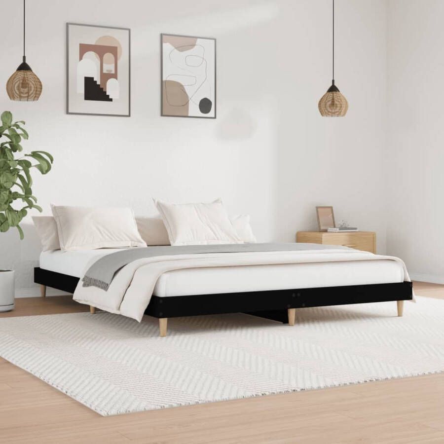 The Living Store Bedframe Afmetingen- 203 x 203 x 20 cm Kleur- Zwart Bed Frame Houten Bed Tweepersoons Bed Zwart Bed Design Bed