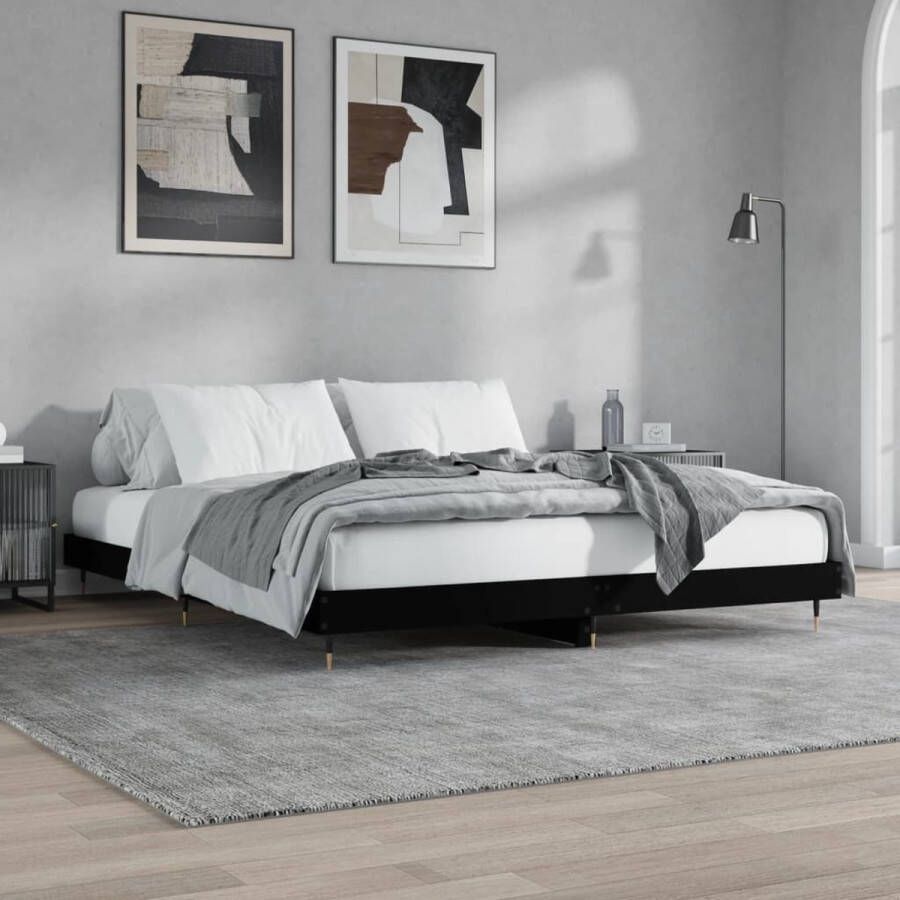 The Living Store Bedframe massief hout zwart 200x200 cm Bed
