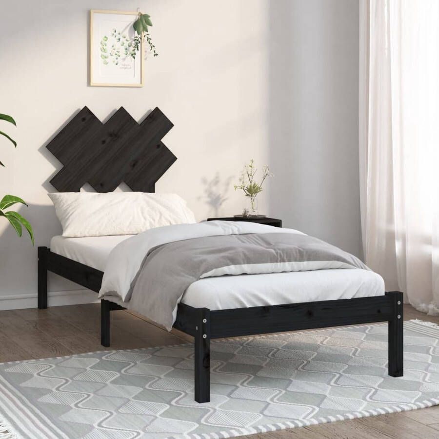 The Living Store Bedframe massief hout zwart 75x190 cm 2FT6 Small Single Bedframe Bedframes Bed Bedbodem Ledikant Bed Frame Massief Houten Bedframe Slaapmeubel Eenpersoonsbed Bedden Bedbodems