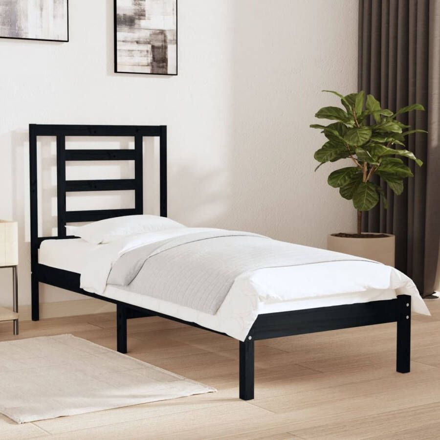 The Living Store Bedframe massief hout zwart 75x190 cm 2FT6 Small Single Bedframe Bedframes Bed Bedbodem Ledikant Bed Frame Massief Houten Bedframe Slaapmeubel Eenpersoonsbed Bedden Bedbodems