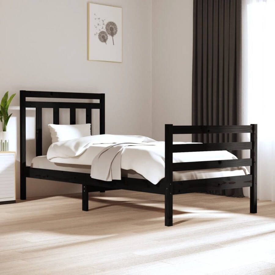 The Living Store Bedframe massief hout zwart 75x190 cm 2FT6 Small Single Bed