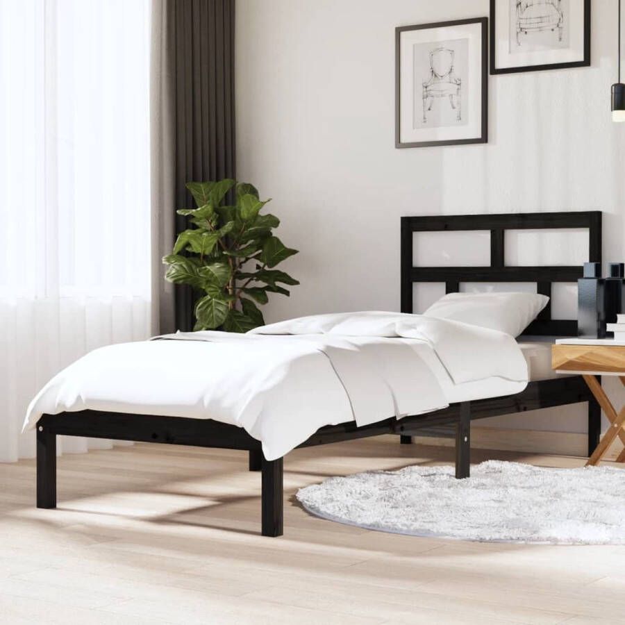 The Living Store Bedframe massief hout zwart 75x190 cm 2FT6 Small Single Bedframe Bedframes Bed Bedbodem Ledikant Bed Frame Massief Houten Bedframe Slaapmeubel Eenpersoonsbed Bedden Bedbodems