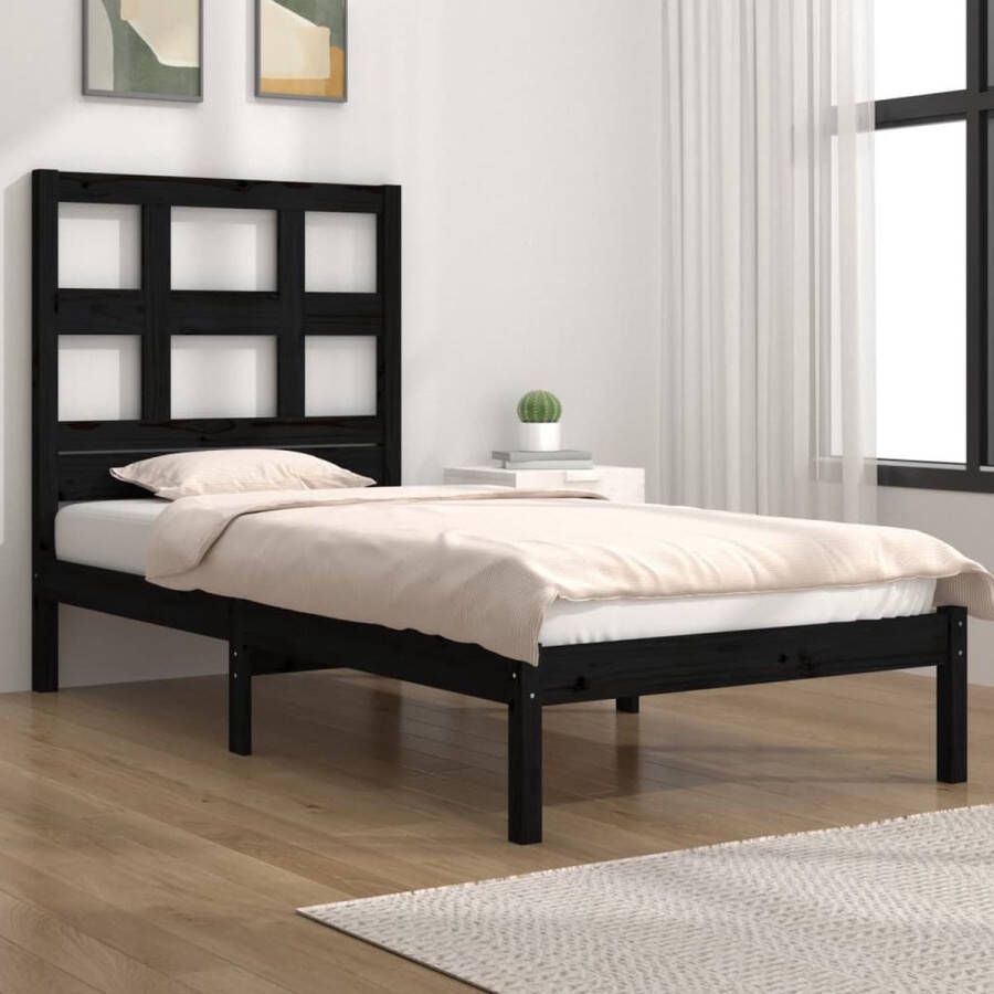 The Living Store Bedframe massief hout zwart 75x190 cm 2FT6 Small Single Bedframe Bedframes Bed Bedbodem Ledikant Bed Frame Massief Houten Bedframe Slaapmeubel Eenpersoonsbed Bedden Bedbodems