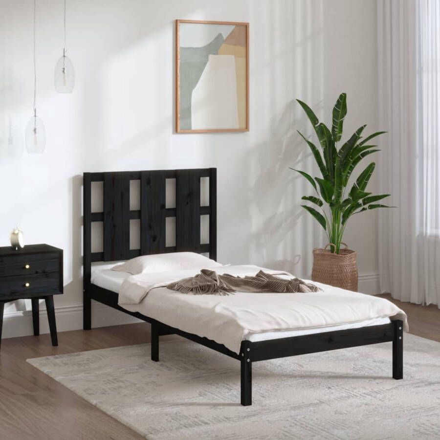 The Living Store Bedframe massief hout zwart 75x190 cm 2FT6 Small Single Bedframe Bedframes Bed Bedbodem Ledikant Bed Frame Massief Houten Bedframe Slaapmeubel Eenpersoonsbed Bedden Bedbodems