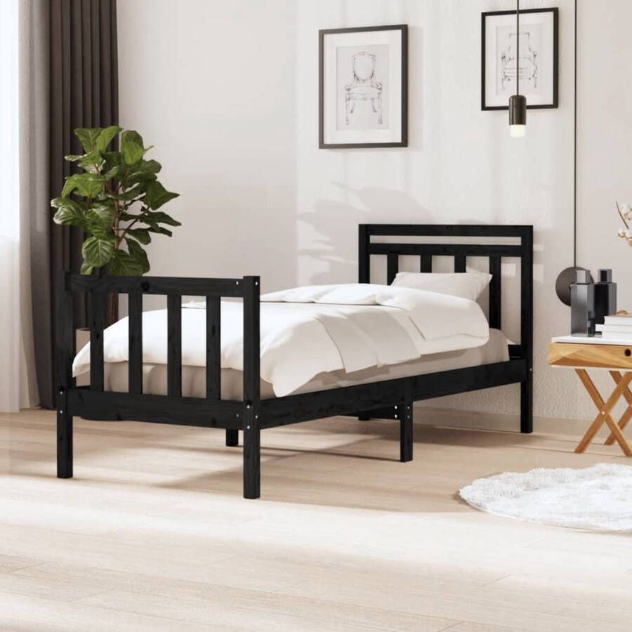 The Living Store Bedframe massief hout zwart 75x190 cm 2FT6 Small Single Bedframe Bedframes Eenpersoonsbed Bed Bedombouw Frame Bed Frame Ledikant Bedframe Met Hoofdeinde Eenpersoonsbedden Bedden