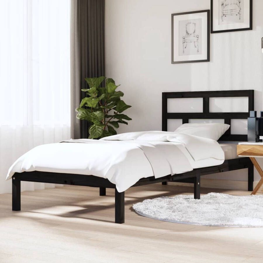 The Living Store Bedframe massief hout zwart 90x190 cm 3FT Single Bedframe Bedframes Bed Bedbodem Ledikant Bed Frame Massief Houten Bedframe Slaapmeubel Eenpersoonsbed Bedden Bedbodems