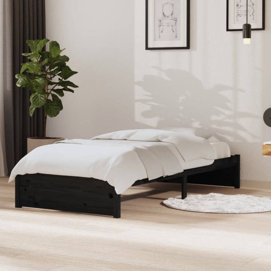 The Living Store Houten Bedframe Eenpersoons 195.5 x 95.5 x 31 cm Zwart Massief Grenenhout Stevige Lattenbodem Houten Bedframe Eenpersoonsbed Zwarte Bedframe Modern Bed Stapelbare Bedbodems