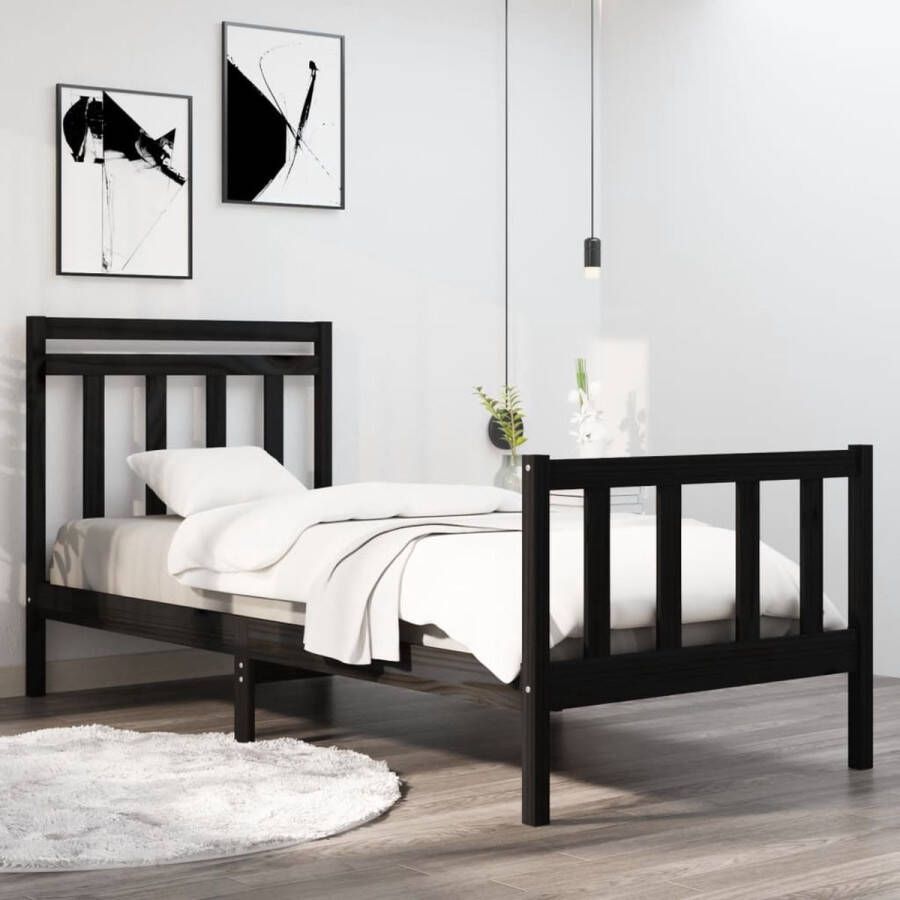 The Living Store Bedframe massief hout zwart 90x190 cm 3FT Single Bedframe Bedframes Eenpersoonsbed Bed Bedombouw Ledikant Houten Bedframe Eenpersoonsbedden Bedden Bedombouwen Ledikanten