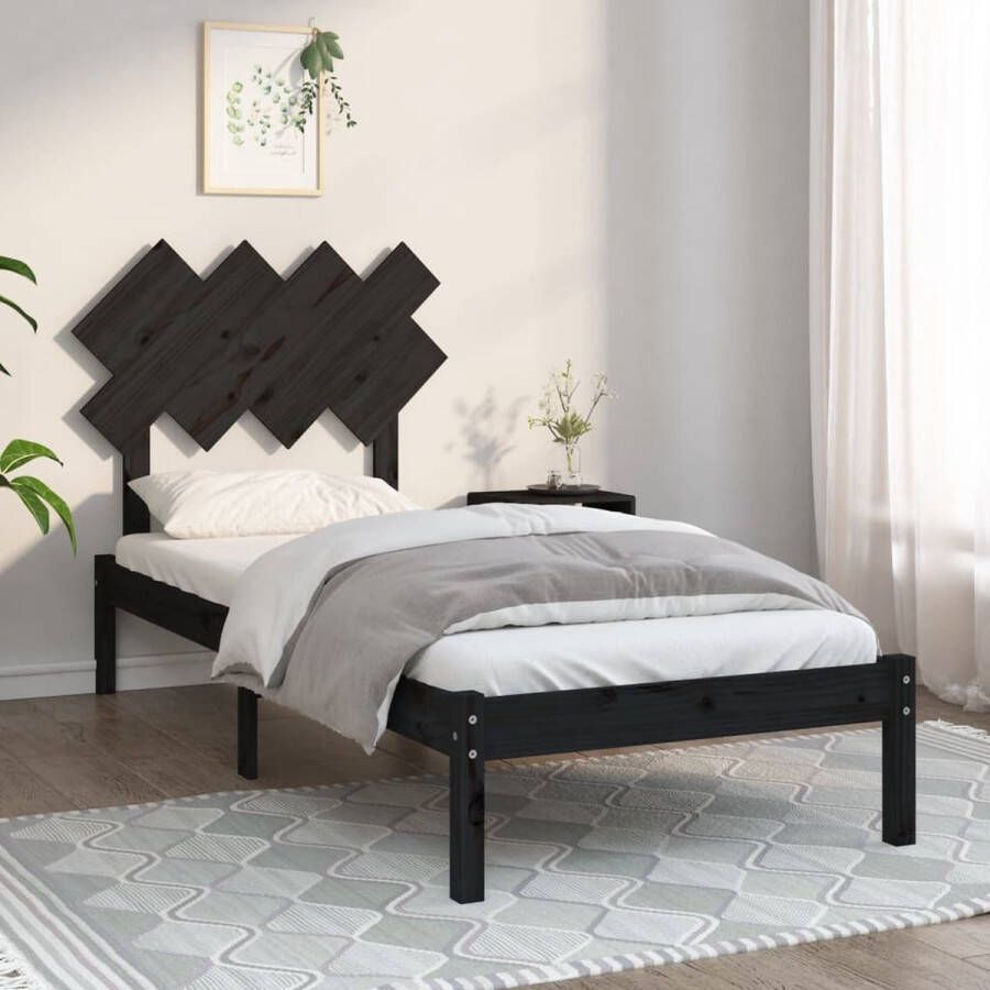 The Living Store Bedframe massief hout zwart 90x190 cm 3FT Single Bedframe Bedframes Bed Bedbodem Ledikant Bed Frame Massief Houten Bedframe Slaapmeubel Eenpersoonsbed Bedden Bedbodems
