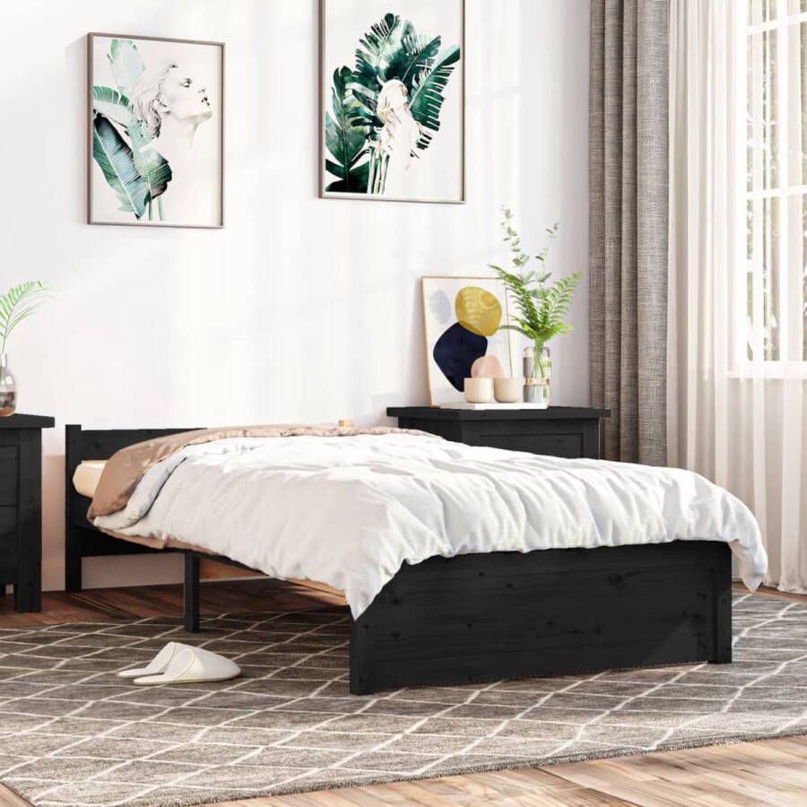 The Living Store Bedframe massief hout zwart 90x190 cm 3FT Single Bedframe Bedframes Bed Bedbodem Ledikant Bed Frame Massief Houten Bedframe Slaapmeubel Eenpersoonsbed Bedden Bedbodems