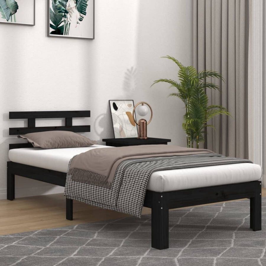 The Living Store Bedframe massief hout zwart 90x190 cm 3FT Single Bed