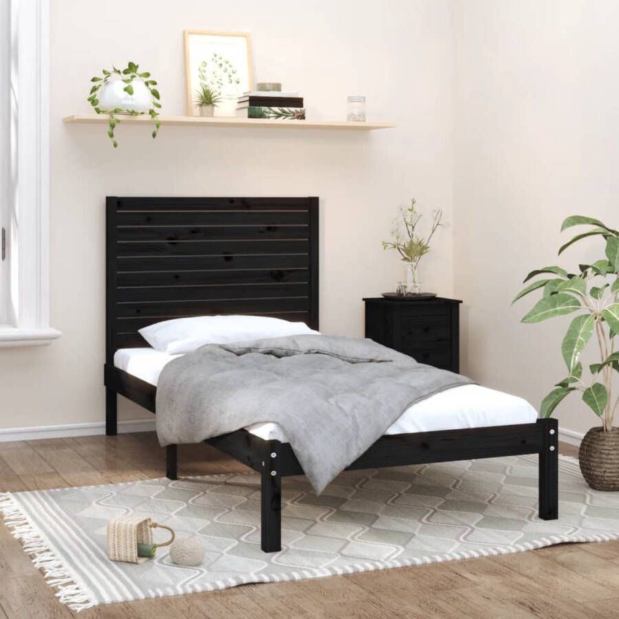 The Living Store Bedframe massief hout zwart 90x200 cm Bedframe Bedframes Eenpersoonsbed Bed Bedombouw Frame Bed Frame Ledikant Bedframe Met Hoofdeinde Eenpersoonsbedden Bedden