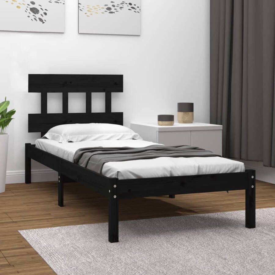 The Living Store Bedframe massief hout zwart 90x200 cm Bedframe Bedframes Eenpersoonsbed Bed Bedombouw Frame Bed Frame Ledikant Bedframe Met Hoofdeinde Eenpersoonsbedden Bedden