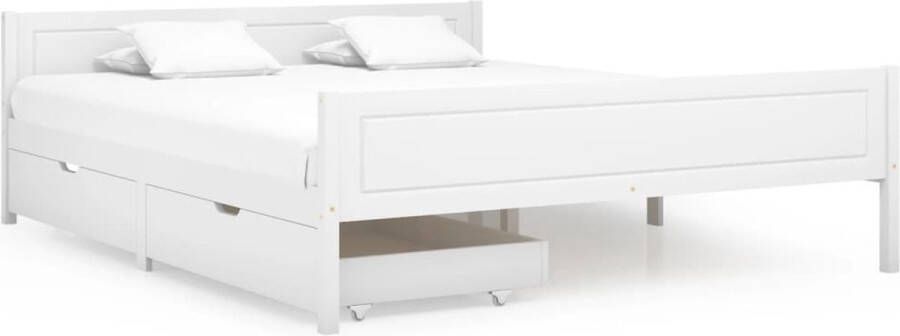 The Living Store Bedframe met 2 lades massief grenenhout wit 160x200 cm Bed