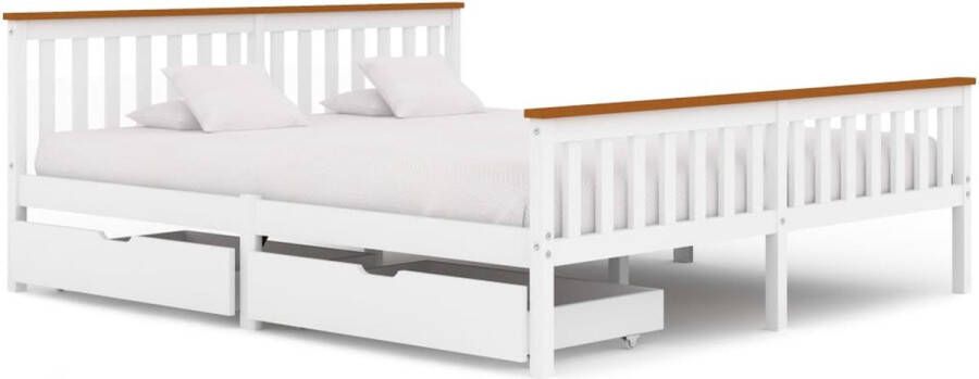 The Living Store Bedframe met 2 lades massief grenenhout wit 180x200 cm Bed