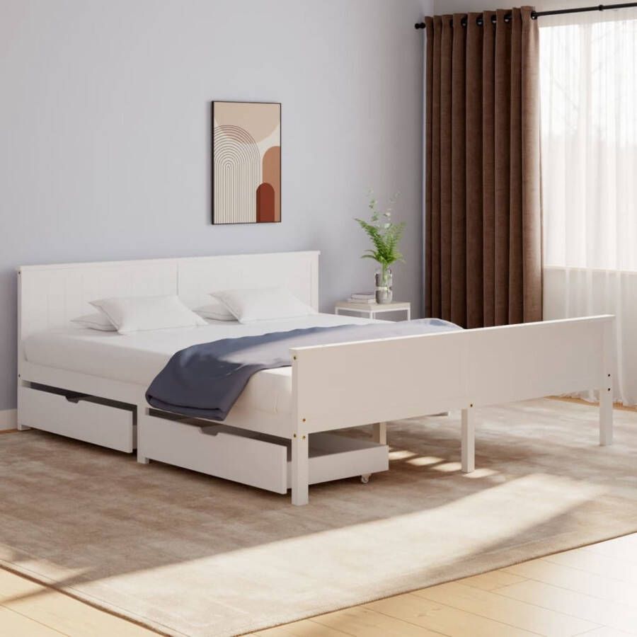 The Living Store Bedframe met 2 lades massief grenenhout wit 200x200 cm Bed