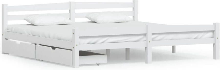 The Living Store Bedframe met 2 lades massief grenenhout wit 200x200 cm Bed