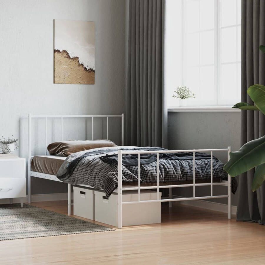 The Living Store Bedframe met hoofd- en voeteneinde metaal wit 100x190 cm Bed