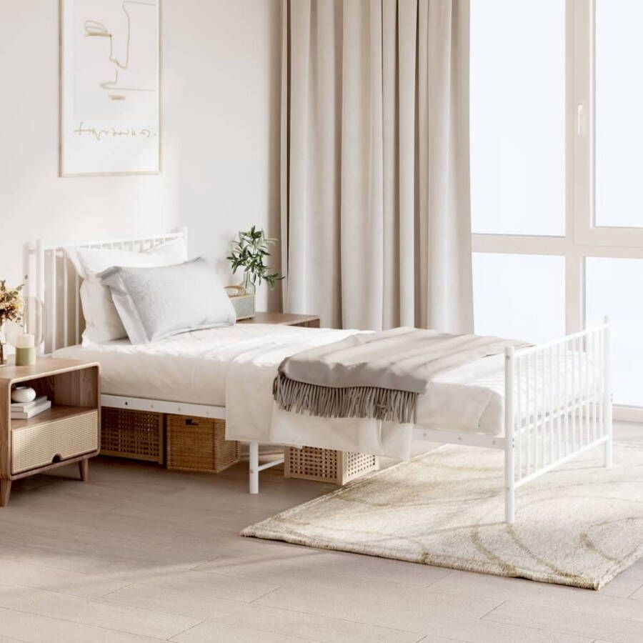 The Living Store Bedframe Klassiek Bedframe Metaal 207 x 104.5 x 90.5 cm wit Klassieke Bed Frame Metalen Bedframe Bed Frame Wit Staal Bedframe Boxspring Frame - Foto 3
