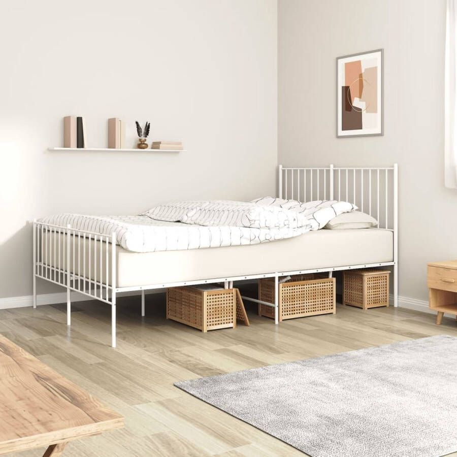 The Living Store Bedframe Klassiek Metalen Constructie Extra Opbergruimte Functioneel Hoofd- en Voeteneinde Wit 196 x 125 x 90.5 cm Geschikt voor 120 x 190 cm matras