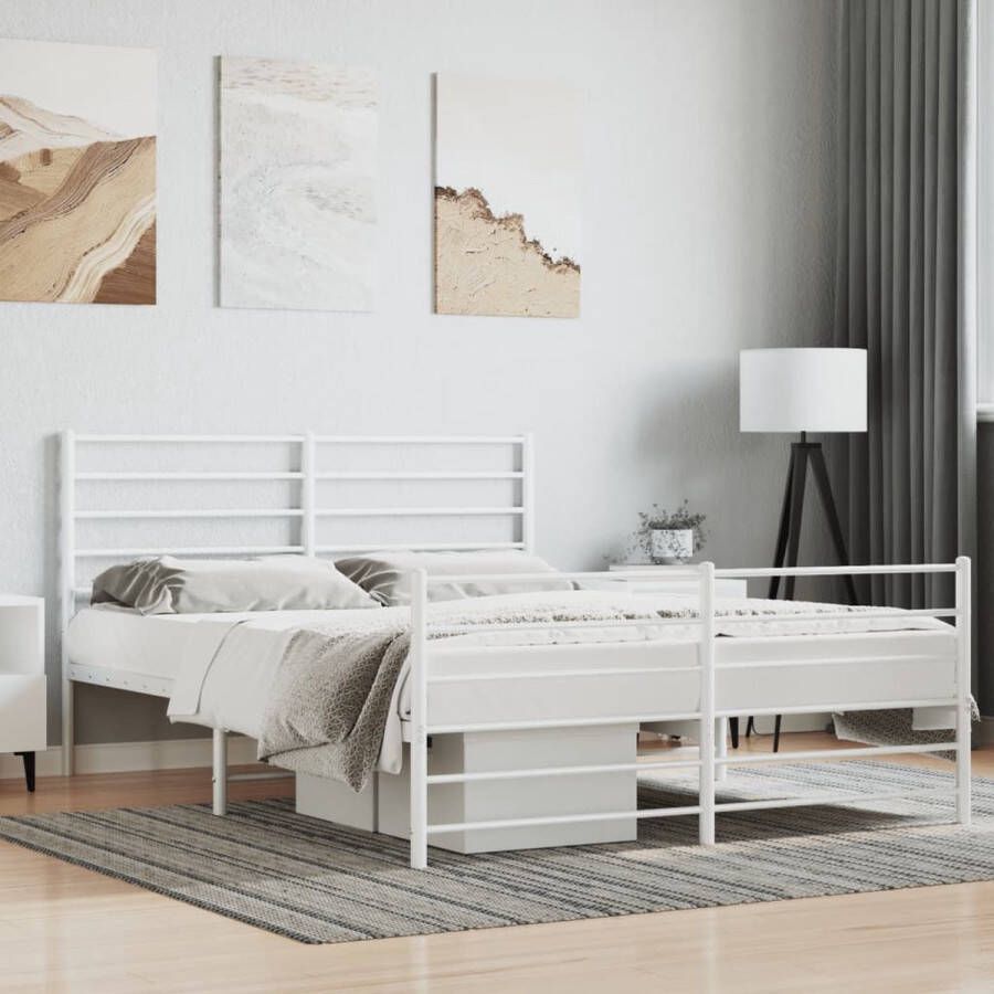 The Living Store Bedframe Klassiek Metalen constructie Metalen latten Extra opbergruimte Functioneel hoofd- en voeteneinde Wit 207 x 125 x 90 cm Metalen Bedframe Klassiek Bed Wit Bed Met Opbergruimte Boxspring Bed - Foto 2