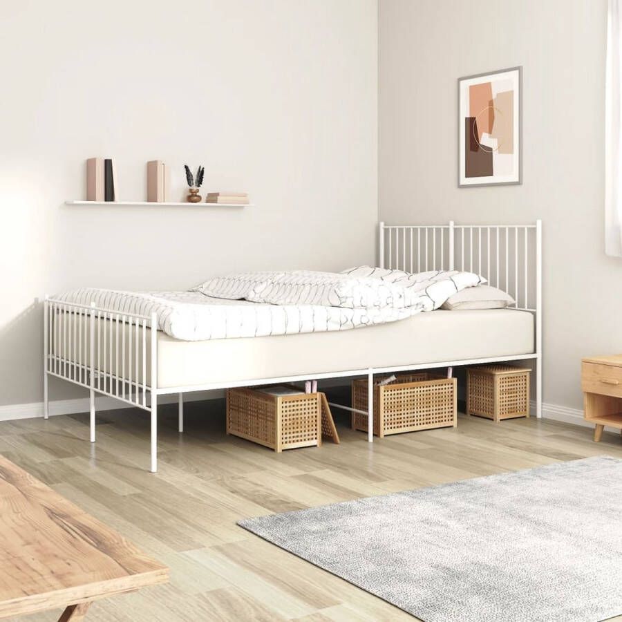 The Living Store Bedframe met hoofd- en voeteneinde metaal wit 140x190 cm Klassieke Bedframe Staal Bedframe Wit Bedframe Met Opbergruimte Bedframe Met Hoofdeinde - Foto 3