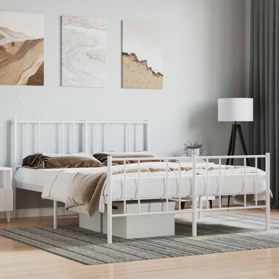 The Living Store Bedframe Classic Metaal 207 x 146 x 90 cm Robuust en Elegant Metalen Bedframe Robuust Bed Klassiek Bed Modern Bed Wit Bed