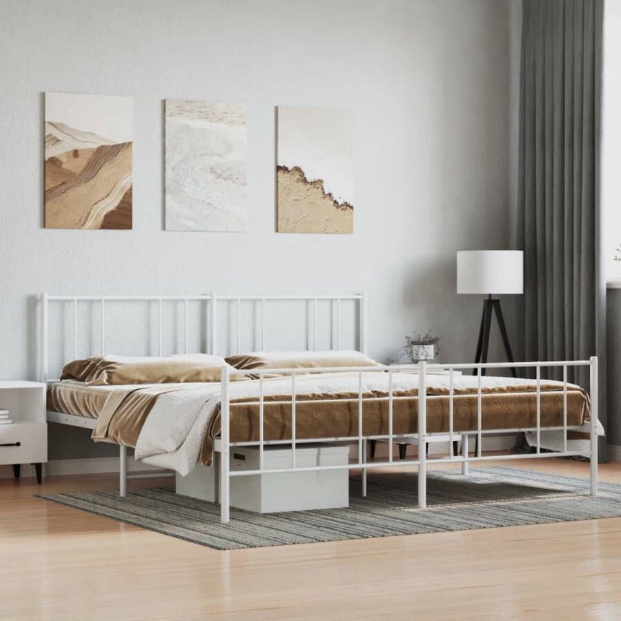 The Living Store Bedframe met hoofd- en voeteneinde metaal wit 180x200 cm Bed