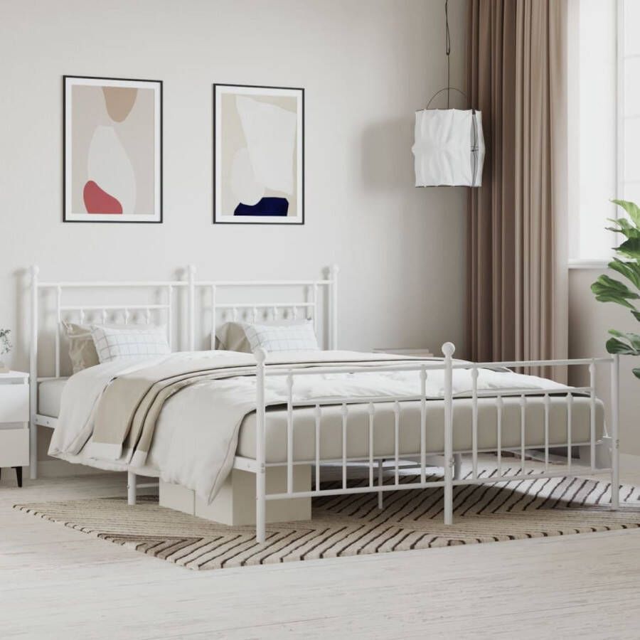 The Living Store Bedframe met hoofd- en voeteneinde metaal wit 180x200 cm Bed