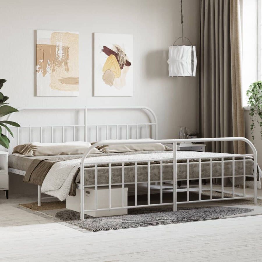 The Living Store Bedframe met hoofd- en voeteneinde metaal wit 193x203 cm Robuust Bed Frame Metalen Bedframe Wit Bedframe Staal Bedframe Boxspring Frame - Foto 3