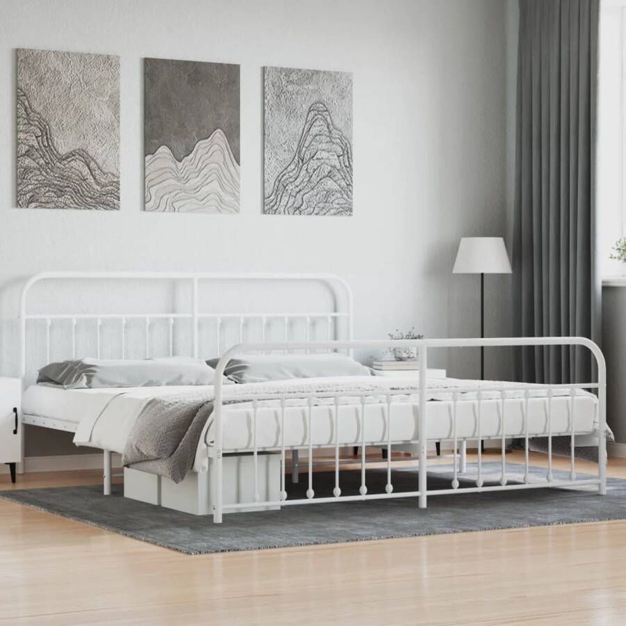 The Living Store Bedframe Dubbel Metaal Wit 207x206x100 cm Robuuste constructie Robuust Bed Frame Metalen Bedframe Dubbele Bed Wit Bed Met Opbergruimte