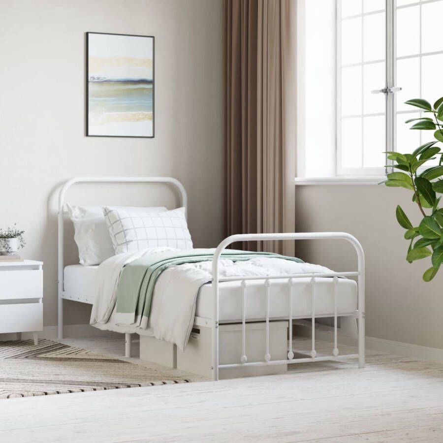 The Living Store Bedframe Staal Robuust en functioneel 196 x 95 x 100 cm Kleur- wit Robuust Bed Frame Staal Bedframe Wit Bedframe Bed Frame 90x190 Boxspring Frame
