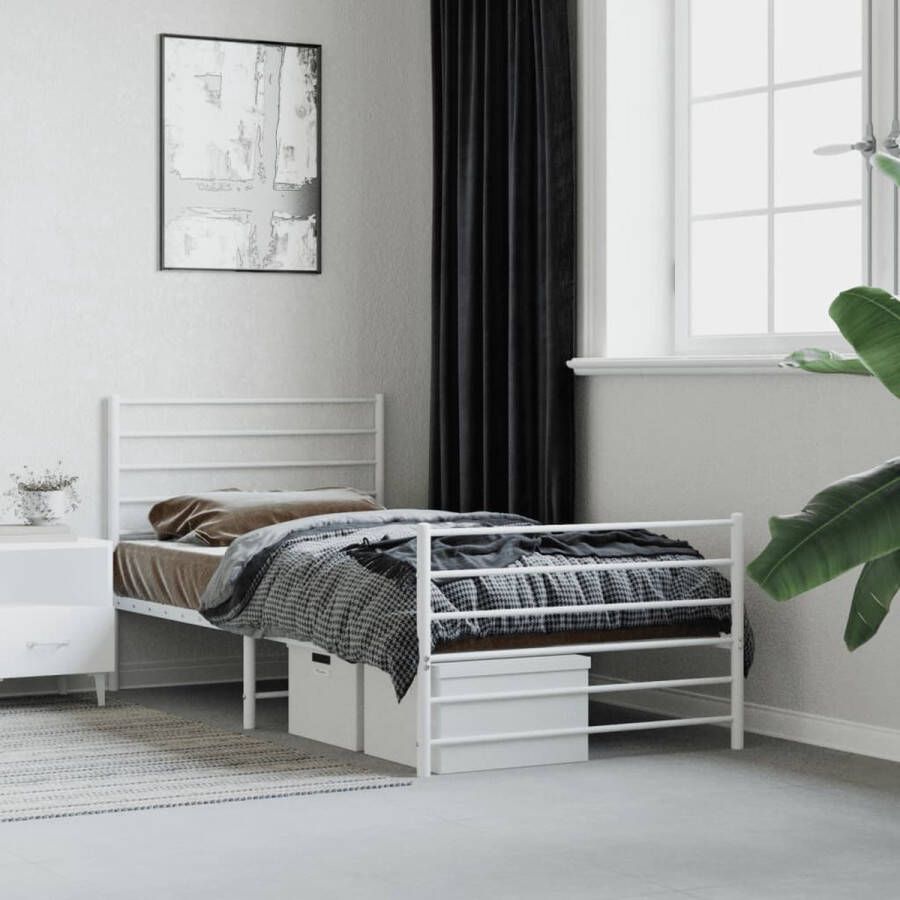 The Living Store Bedframe met hoofd- en voeteneinde metaal wit 90x200 cm Robuust Bed Frame Staal Bedframe Wit Bedframe Tweepersoons Bed Boxspring Bed