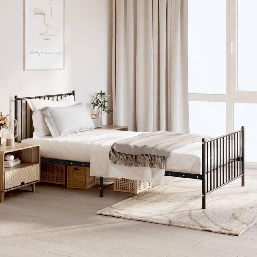 The Living Store Bedframe met hoofd- en voeteneinde metaal zwart 100x200 cm Klassieke Bedframe Metalen Bedframe Staal Bedframe Zwarte Bedframe Tweepersoons Bed