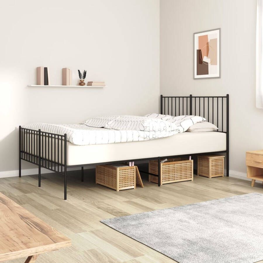 The Living Store Bedframe met hoofd- en voeteneinde metaal zwart 120x200 cm Robuust Bed Frame Klassiek Bed Staal Bedframe Zwarte Bed Tweepersoons Bed