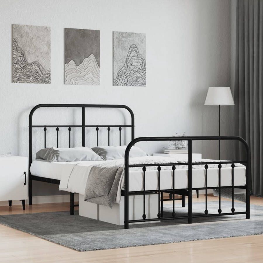 The Living Store Bedframe met hoofd- en voeteneinde metaal zwart 120x200 cm Bed