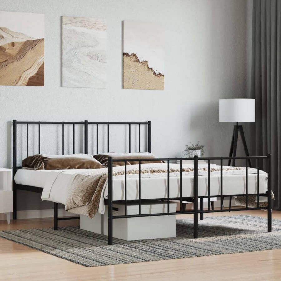 The Living Store Bedframe met hoofd- en voeteneinde metaal zwart 140x200 cm Metalen Bed Frame Klassiek Bed Zwart Bed Frame 140x200 Staal Bed Frame