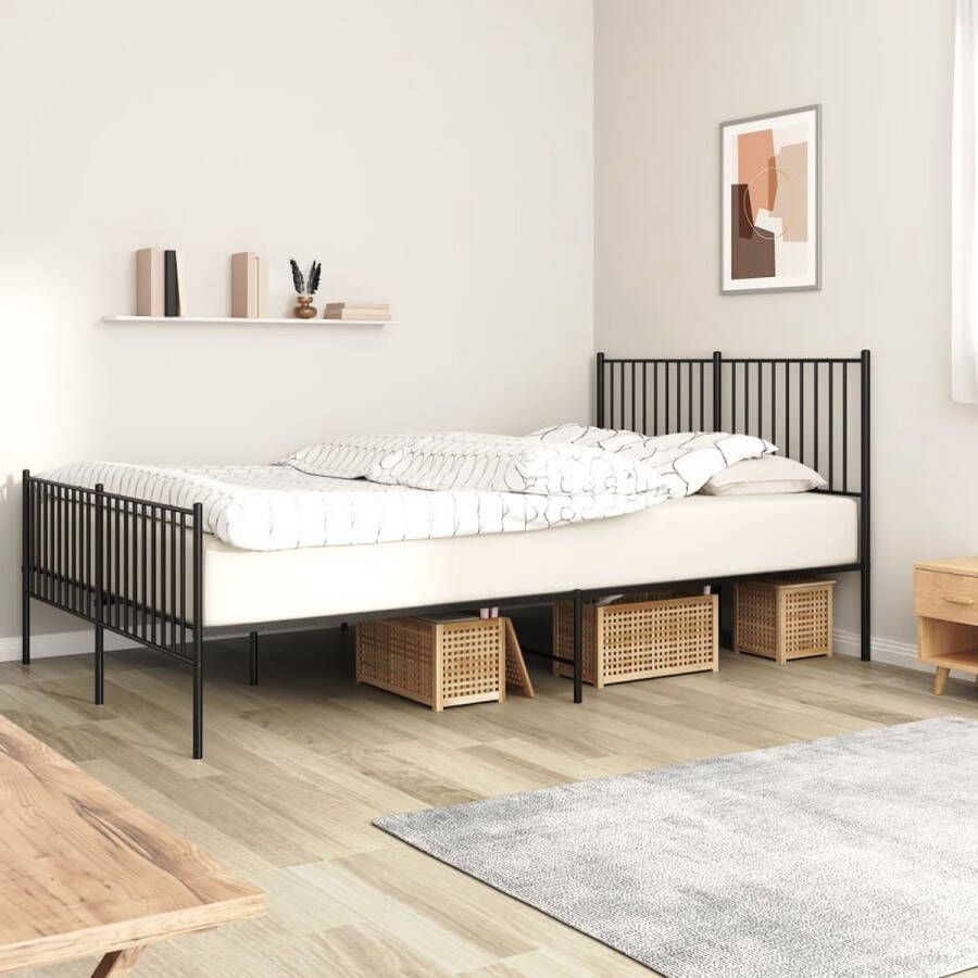 The Living Store Bedframe met hoofd- en voeteneinde metaal zwart 150x200 cm Metalen Bed Frame Klassieke Bedstede Bedframe Zwart Boxspring Bed Tweepersoons Bed - Foto 2