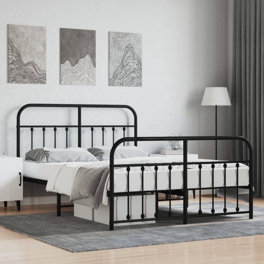 The Living Store Bedframe met hoofd- en voeteneinde metaal zwart 150x200 cm Bed