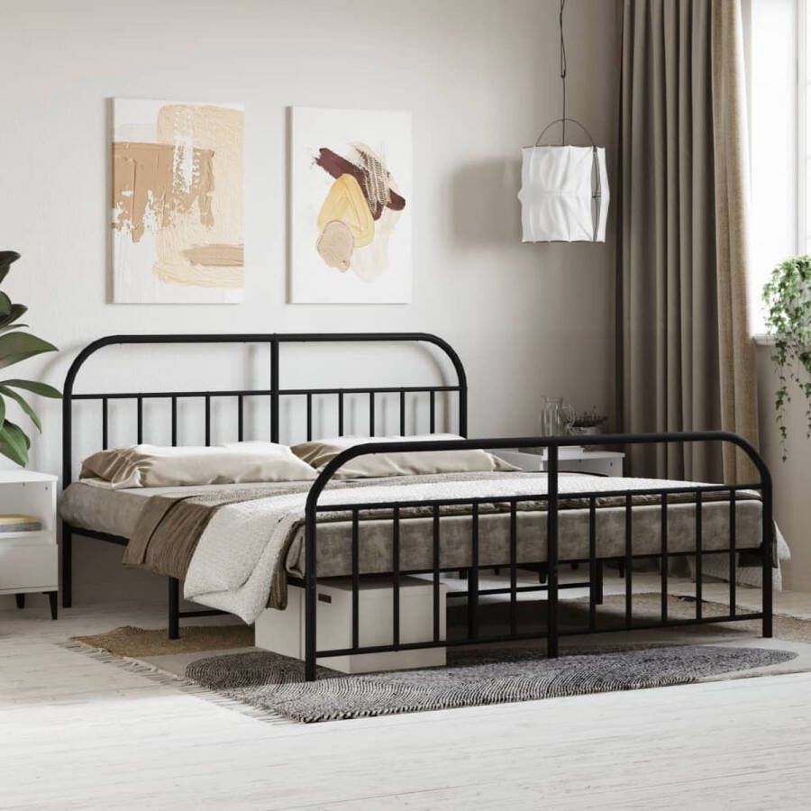 The Living Store Bedframe X-s Logeerbed Robuust metaal Extra opbergruimte 207x166x100cm Robuust Bed Frame Metalen Bedframe Boxspring Bed Slaapcomfort Zwarte Bed - Foto 2